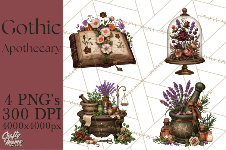 Gothic Apothecary Clipart PNG, Halloween Potions
