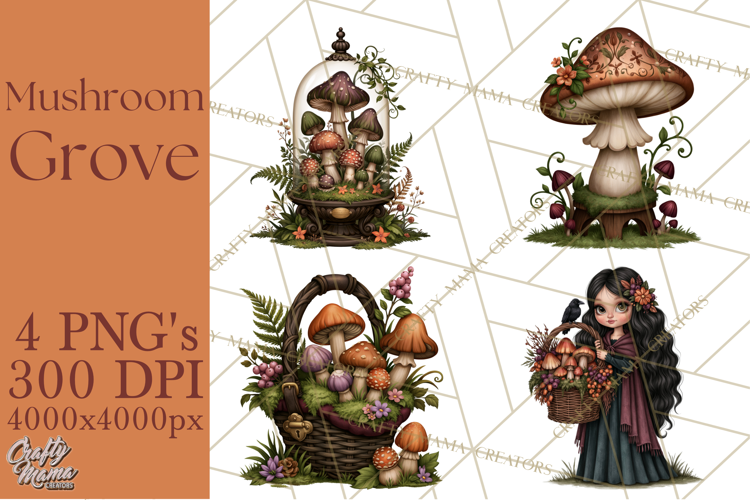Gothic Mushroom Clipart PNG, Halloween Forest Characters