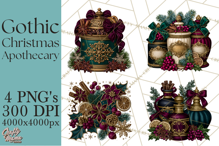 Gothic Christmas Apothecary PNG, Christmas Potions