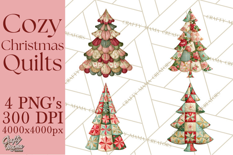 Quilted Christmas Trees PNG, Vintage Christmas Trees example image 1