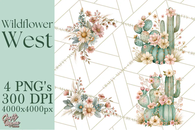Western Wildflowers Clipart PNG, Rustic Cowgirl