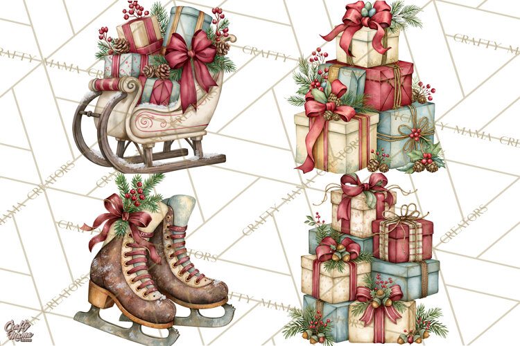 Vintage Christmas Decorative Elements PNG Clipart