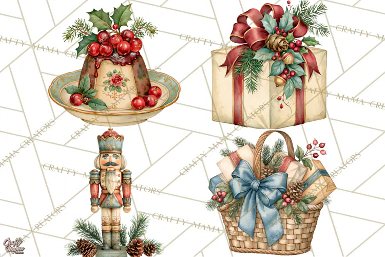 Vintage Christmas Decorative Elements PNG Clipart