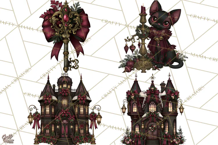 Victorian Gothic Christmas Clipart PNG, Gothic Christmas