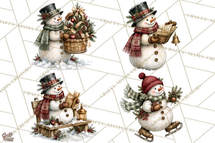 Snowman Christmas Market Clipart, Vintage Christmas Png example image 1
