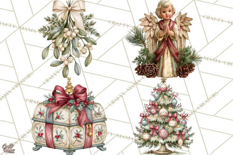 Vintage Christmas Decorative Elements PNG Clipart