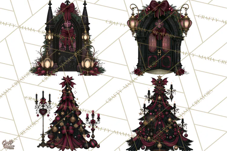 Victorian Gothic Christmas Clipart PNG, Gothic Christmas