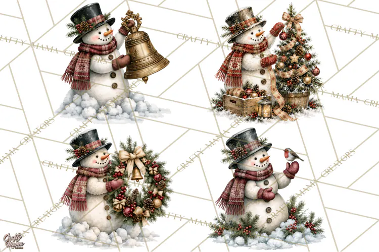Snowman Christmas Market Clipart, Vintage Christmas Png