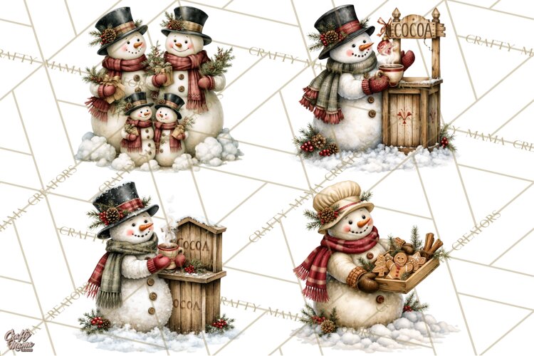 Snowman Christmas Market Clipart, Vintage Christmas Png example image 1