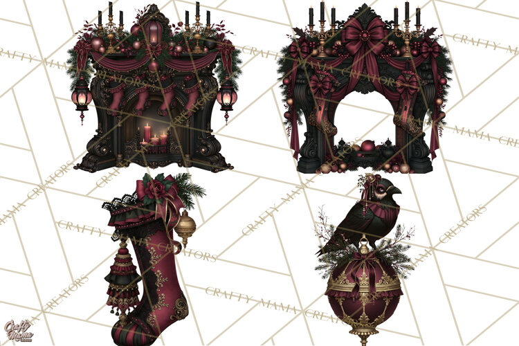 Victorian Gothic Christmas Clipart PNG, Gothic Christmas example image 1