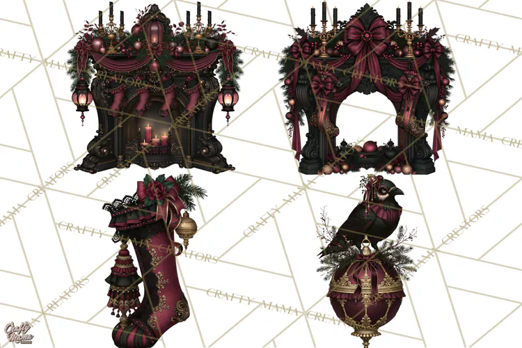 Victorian Gothic Christmas Clipart PNG, Gothic Christmas