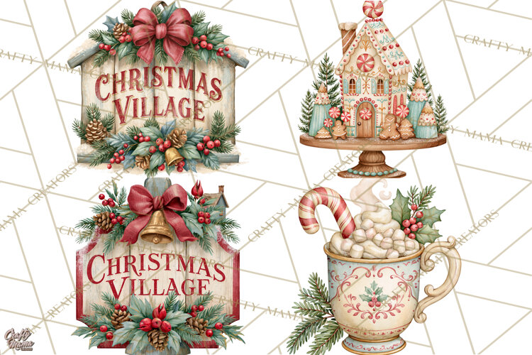 Vintage Christmas Decorative Elements PNG Clipart example image 1