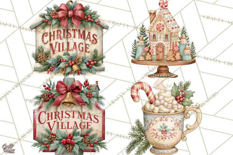 Vintage Christmas Decorative Elements PNG Clipart