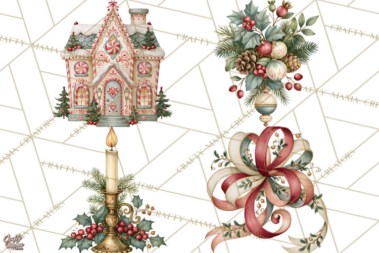 Vintage Christmas Decorative Elements PNG Clipart example image 1