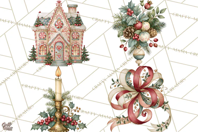 Vintage Christmas Decorative Elements PNG Clipart