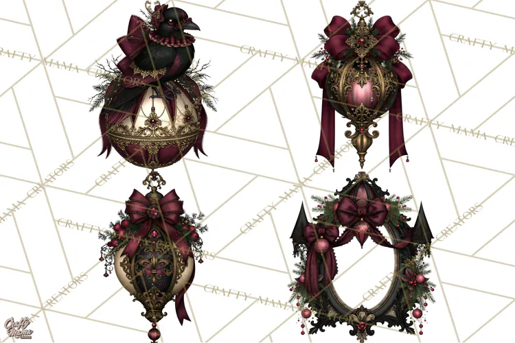 Victorian Gothic Christmas Clipart PNG, Gothic Christmas