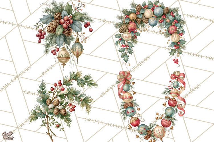 Vintage Christmas Decorative Elements PNG Clipart example image 1
