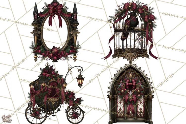 Victorian Gothic Christmas Clipart PNG, Gothic Christmas