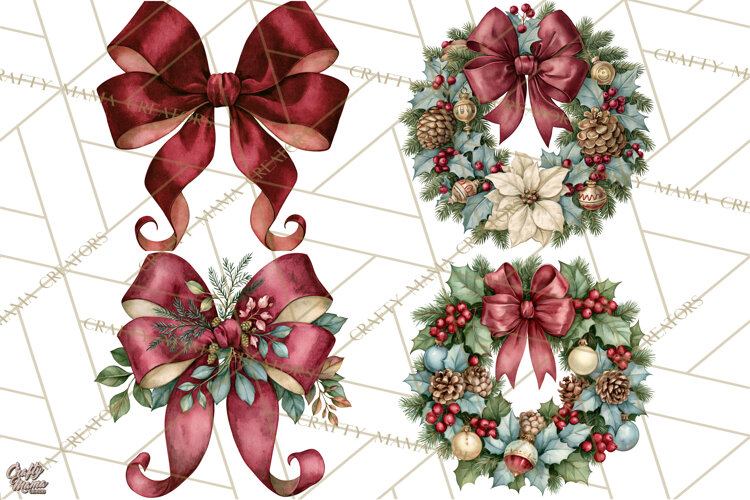 Vintage Christmas Decorative Elements PNG Clipart example image 1