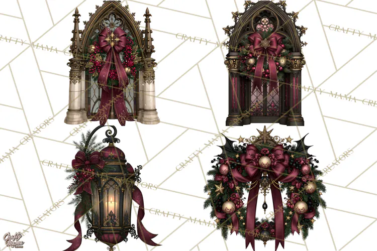 Victorian Gothic Christmas Clipart PNG, Gothic Christmas