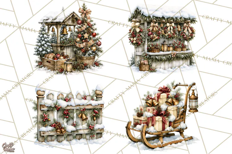 Snowman Christmas Market Clipart, Vintage Christmas Png