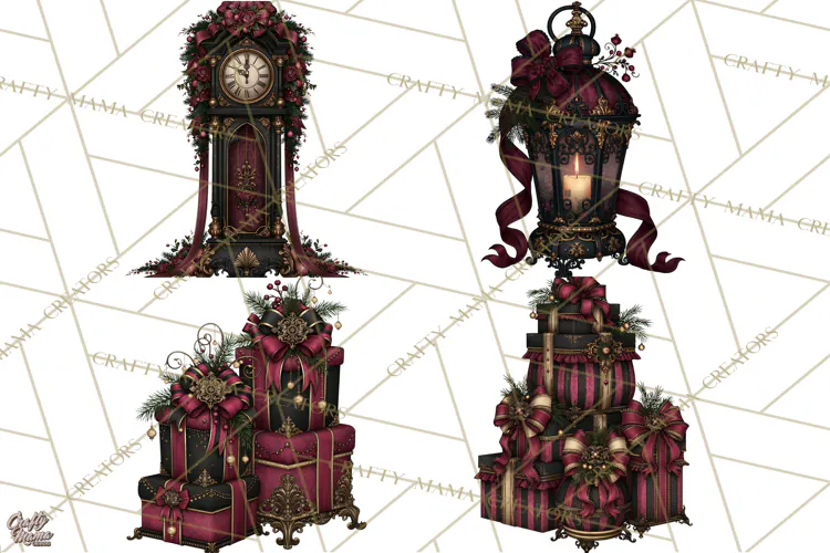 Victorian Gothic Christmas Clipart PNG, Gothic Christmas