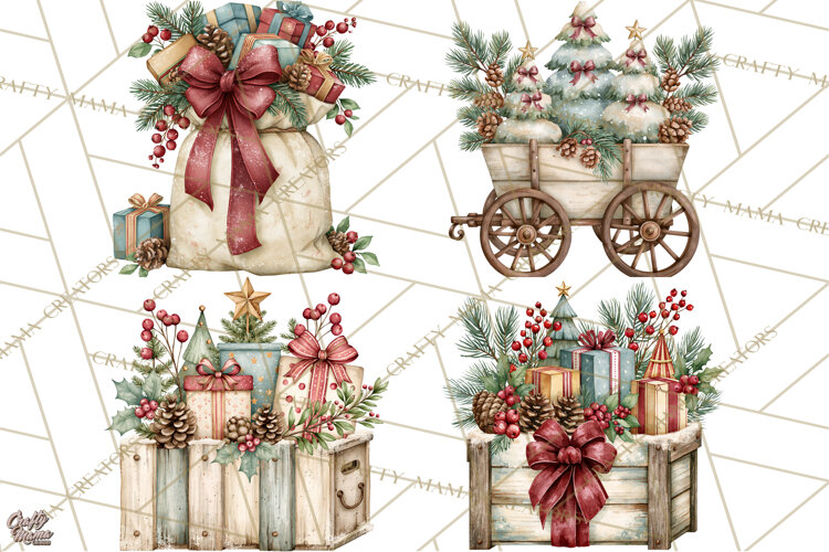 Vintage Christmas Decorative Elements PNG Clipart example image 1