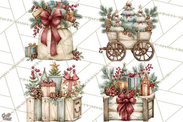 Vintage Christmas Decorative Elements PNG Clipart