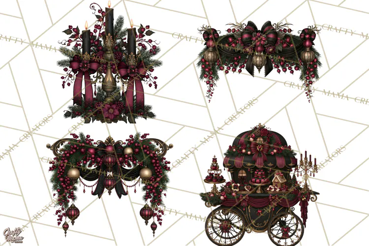 Victorian Gothic Christmas Clipart PNG, Gothic Christmas