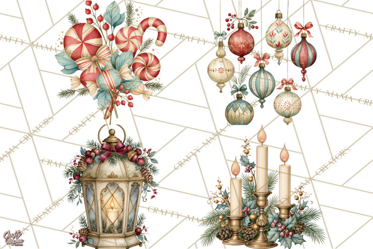 Vintage Christmas Decorative Elements PNG Clipart example image 1