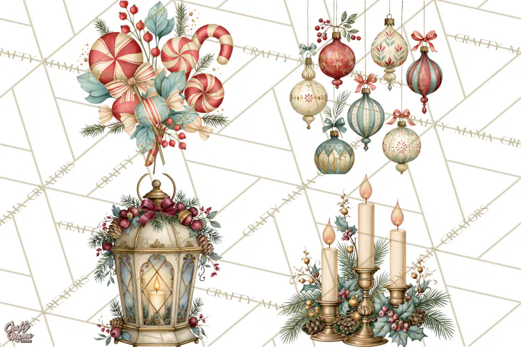 Vintage Christmas Decorative Elements PNG Clipart
