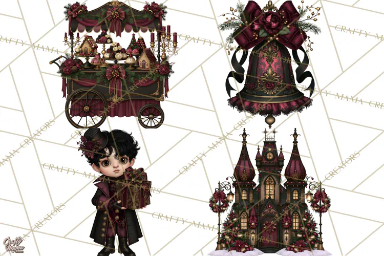 Victorian Gothic Christmas Clipart PNG, Gothic Christmas