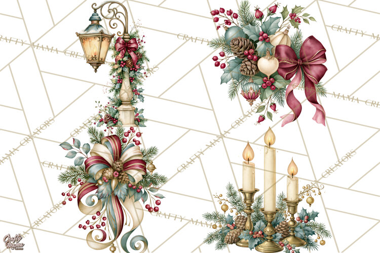 Vintage Christmas Decorative Elements PNG Clipart example image 1