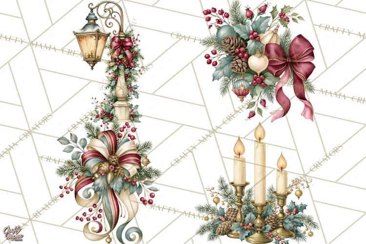 Vintage Christmas Decorative Elements PNG Clipart