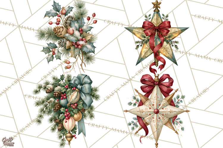 Vintage Christmas Decorative Elements PNG Clipart example image 1