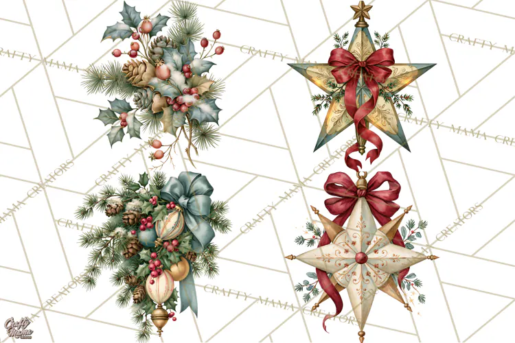 Vintage Christmas Decorative Elements PNG Clipart
