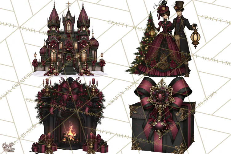 Victorian Gothic Christmas Clipart PNG, Gothic Christmas
