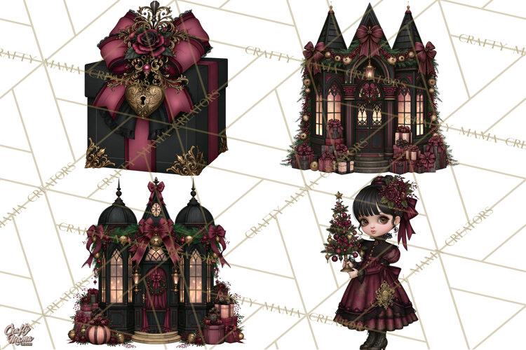 Victorian Gothic Christmas Clipart PNG, Gothic Christmas example image 1