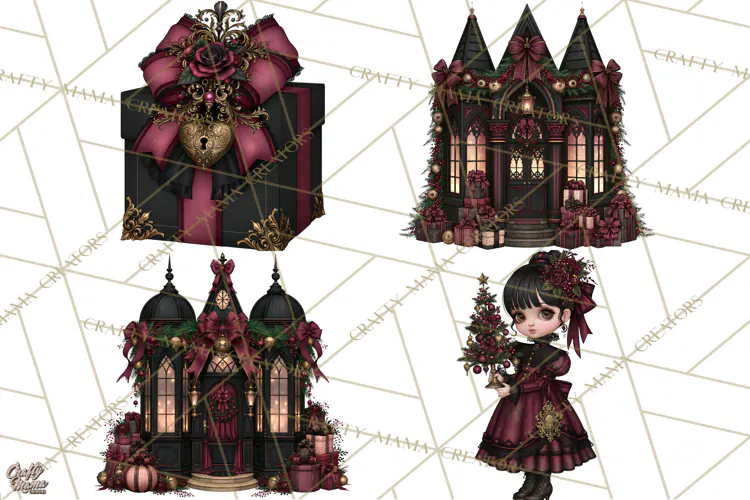 Victorian Gothic Christmas Clipart PNG, Gothic Christmas