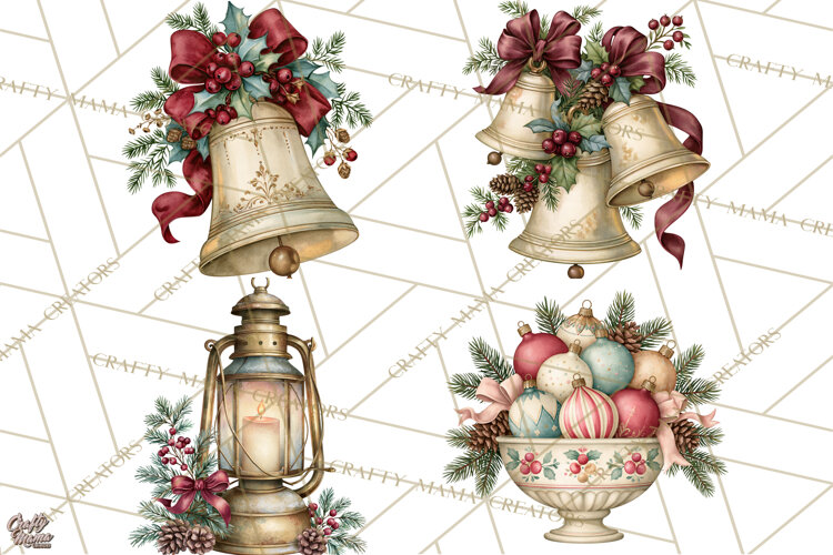 Vintage Christmas Decorative Elements PNG Clipart example image 1