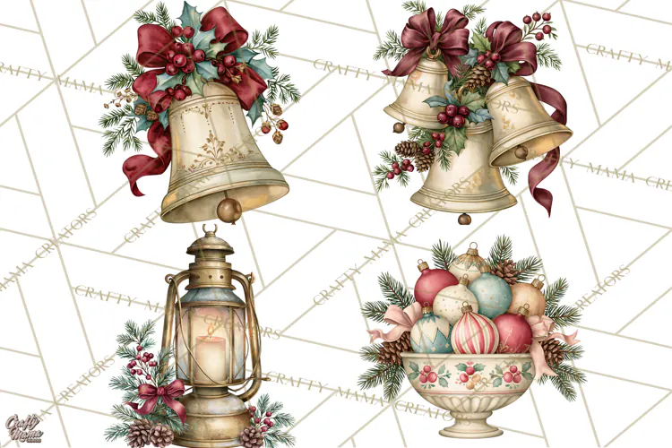 Vintage Christmas Decorative Elements PNG Clipart