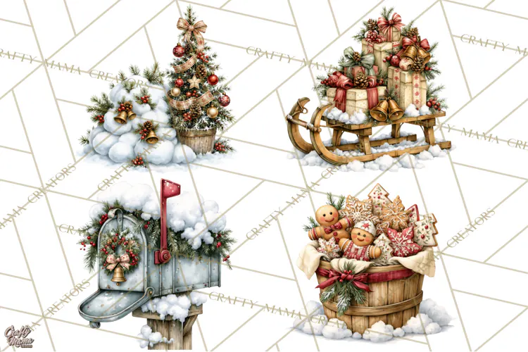 Snowman Christmas Market Clipart, Vintage Christmas Png