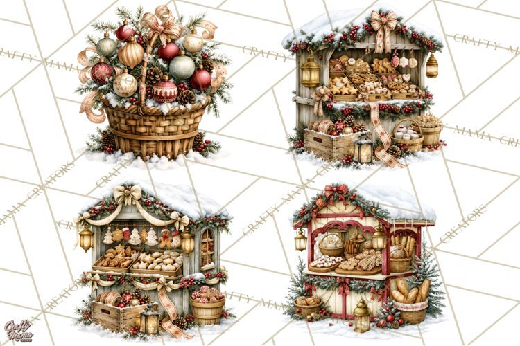 Snowman Christmas Market Clipart, Vintage Christmas Png example image 1