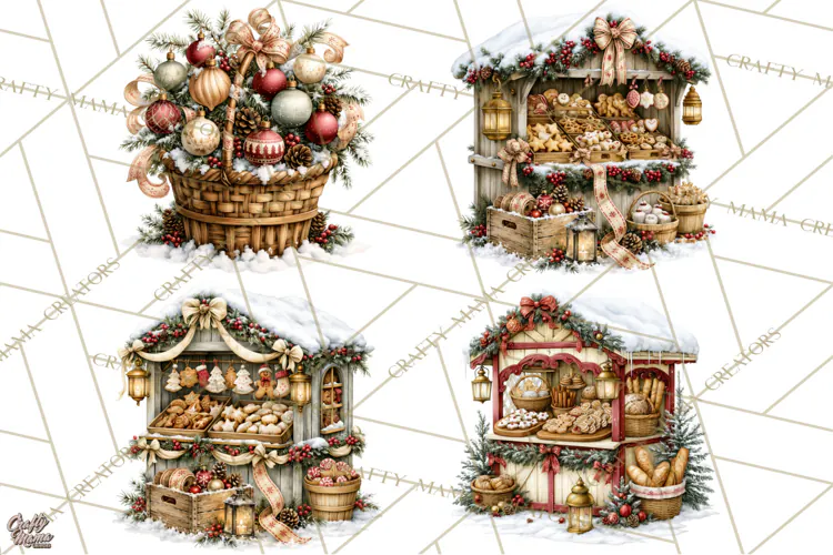 Snowman Christmas Market Clipart, Vintage Christmas Png