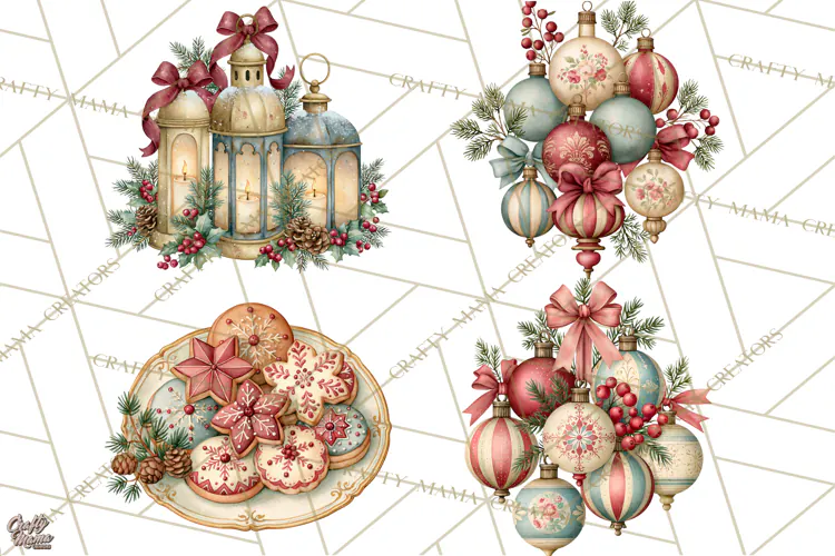Vintage Christmas Decorative Elements PNG Clipart