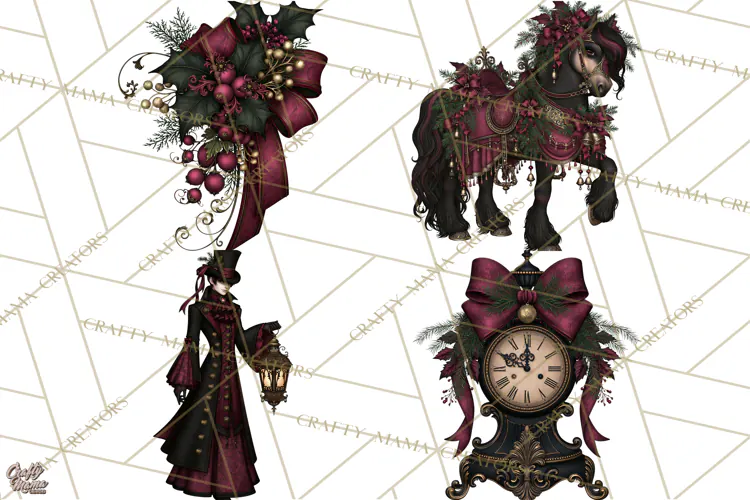 Victorian Gothic Christmas Clipart PNG, Gothic Christmas