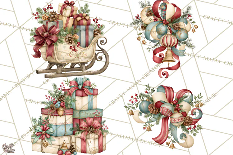 Vintage Christmas Decorative Elements PNG Clipart