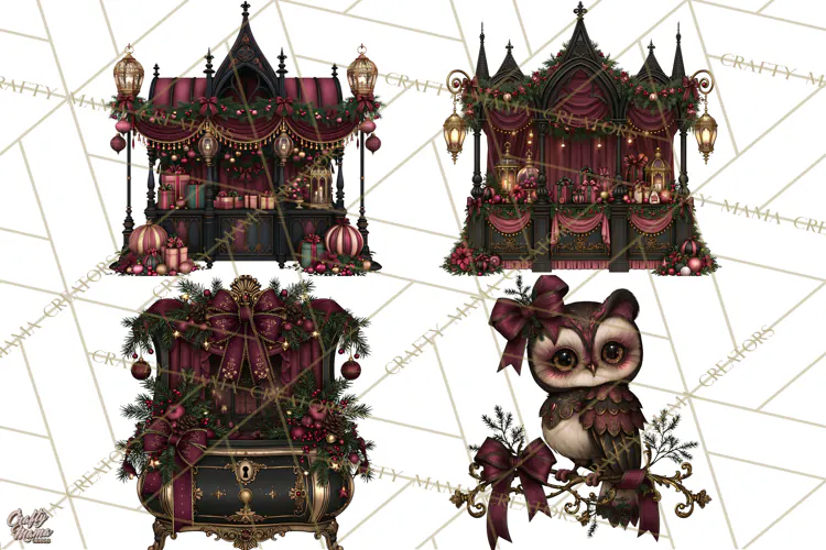 Victorian Gothic Christmas Clipart PNG, Gothic Christmas