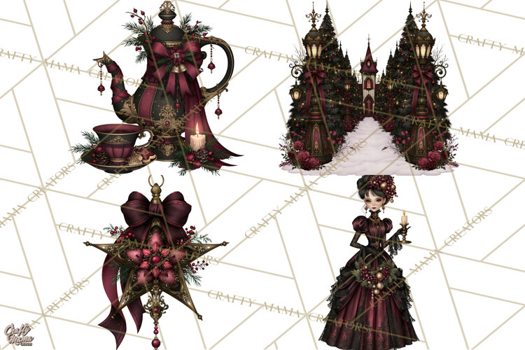 Victorian Gothic Christmas Clipart PNG, Gothic Christmas example image 1