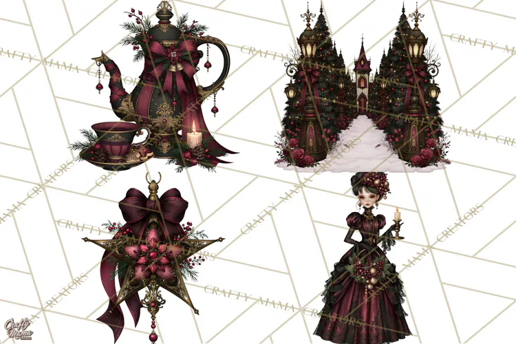 Victorian Gothic Christmas Clipart PNG, Gothic Christmas